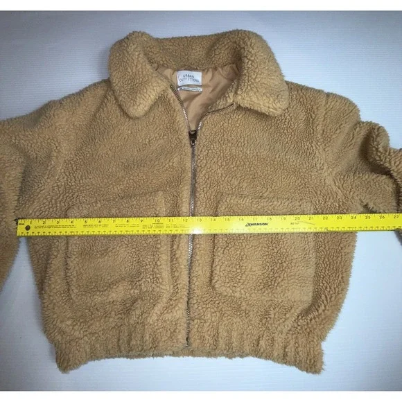 UO Urban Outfitters Cropped Teddy Jacket Fleece Deep Pile‎ Sherpa Brown M - Picture 4 of 11